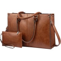 LOVEVOOK Laptop Tote Bag Vintage for Women 15.6 Inch Waterproof Leather Computer Bags Business Office Work Bag Briefcase -Dark Brown